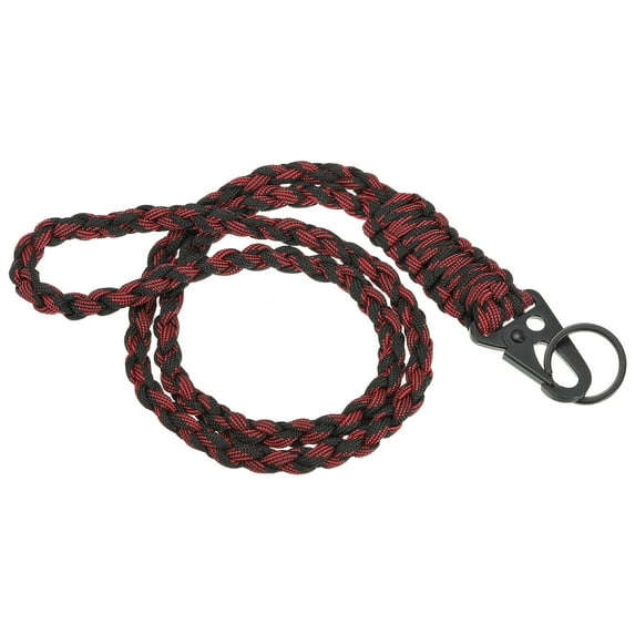 Uxcell 21.7" Paracord Neck Lanyard Keychain Braided Strong Lanyard with Clip and Key Ring Black&Red