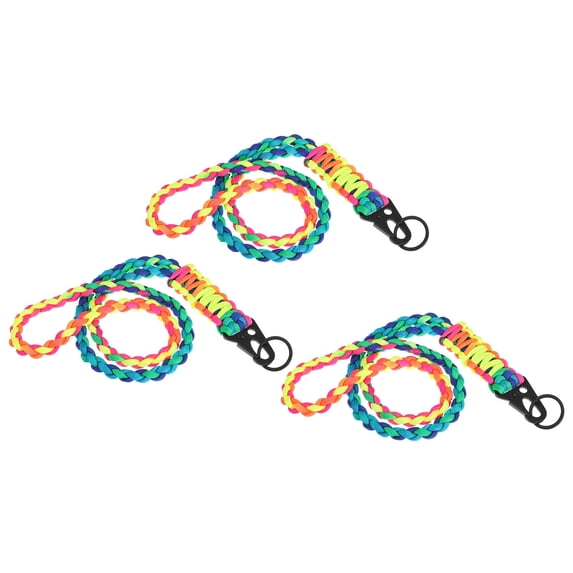 Uxcell 21.7" Paracord Neck Lanyard Keychain Braided Strong Lanyard with Clip and Key Ring Rainbow 3 Pack