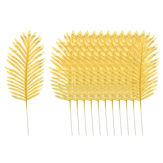 Uxcell 21" Gold Palm Leaves, 12 Pack Artificial Palm Leaves Faux Palm Fronds Fake Palm Leaf Tree Leaves, Style 8