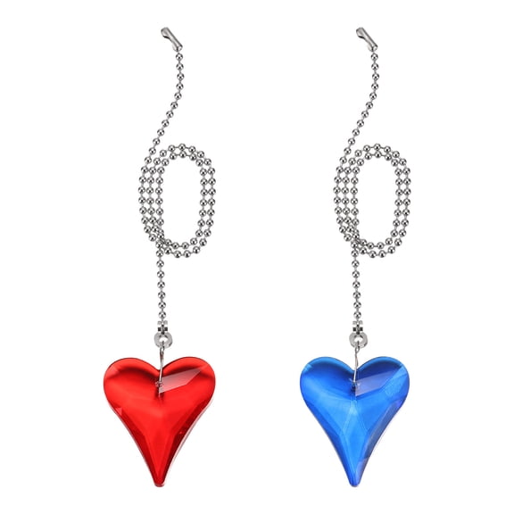 Uxcell 21 Inch Crystal Ceiling Fan Pull Chains, Blue, Red 2 Pcs (New Heart Shape)