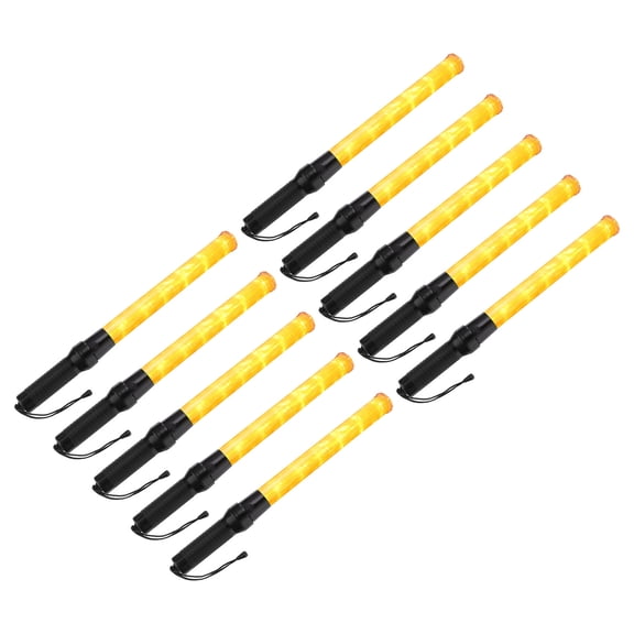 Uxcell 21 Inch Traffic Wands, 10 Pcs 2 Flashing Modes LED Warning Light Police Signal Controller with Wrist Lanyard, Yellow