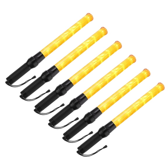 Uxcell 21 Inch Traffic Wands, 6 Pcs 2 Flashing Modes LED Warning Light Police Signal Controller with Wrist Lanyard, Yellow