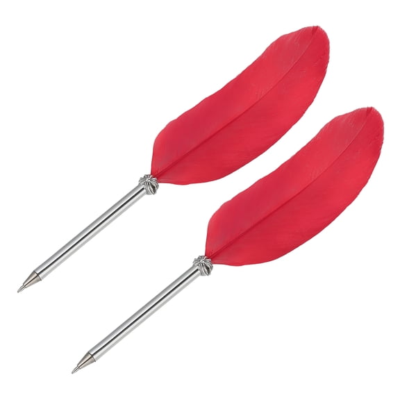 Uxcell 21cm/8" Feather Ballpoint Pen, 2Pcs Ink Vintage Quill Pen Refined, Red