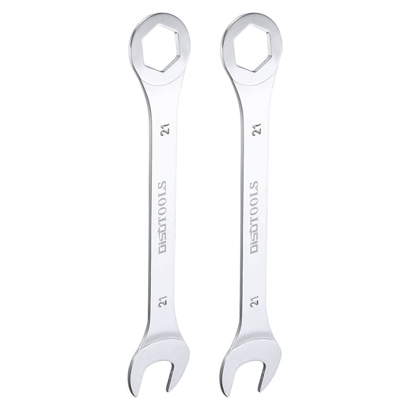 Uxcell 21mm 6-Point Thin Combination Wrench Double Ended Box and Open End Chromes Plated Steel, Silver 2Pcs