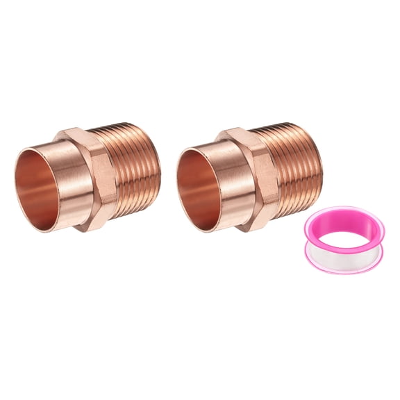Uxcell 22.23mm ID x 7/8" x 3/4"NPT Male Adapter Fitting, 2Pcs with C x M Connection Copper Pipe Adapter Fittings Threaded Tubing Connectors for HVAC Residential Commercial