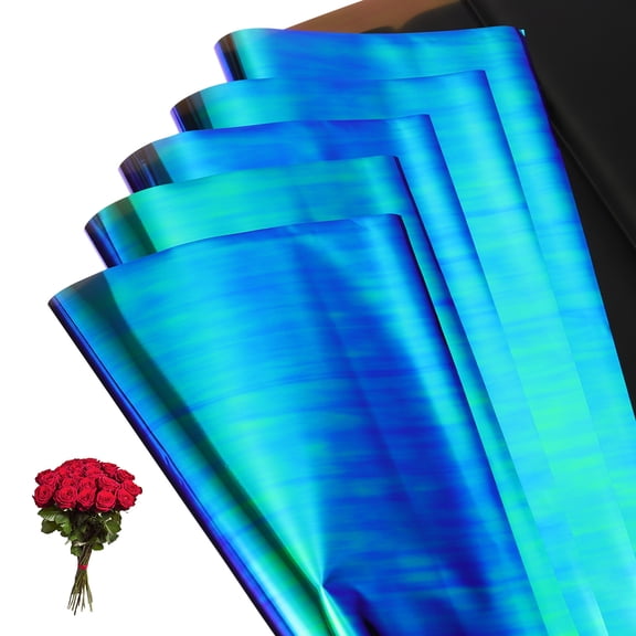 Uxcell Flower Wrapping Paper, Iridescent Double Sided Plastic Bouquet Packaging Waterproof Florist Black