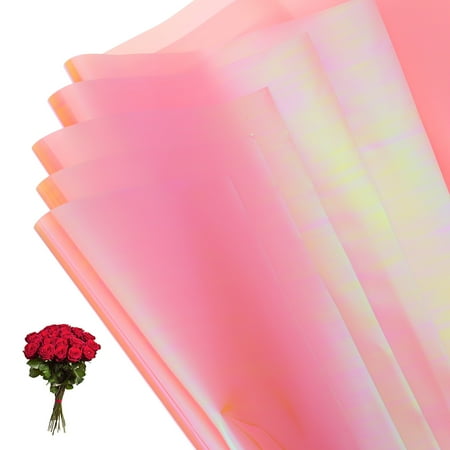 Uxcell Flower Wrapping Paper, Iridescent Double Sided Plastic Bouquet Packaging Waterproof Florist Light Pink