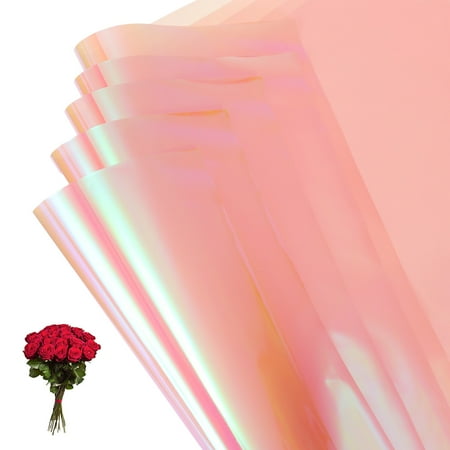 Uxcell Flower Wrapping Paper, Iridescent Double Sided Plastic Bouquet Packaging Waterproof Florist Pink