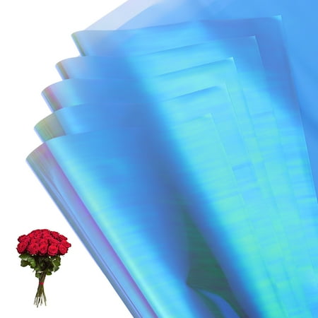 Uxcell Flower Wrapping Paper, Iridescent Double Sided Plastic Bouquet Packaging Waterproof Florist Supplies DIY Crafts Ice Blue