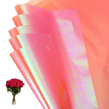 Uxcell Flower Wrapping Paper, Iridescent Double Sided Plastic Bouquet Packaging Waterproof Florist Supplies DIY Crafts Lotus Pink