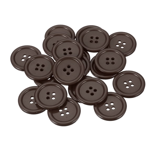 Uxcell 22 Pcs Brown Resin Button 1.2'' Round 4 Holes Sewing Buttons Big Size Flatback Button for DIY Craft