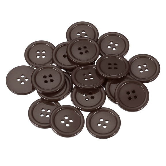 Uxcell 22 Pcs Brown Resin Button, 1 Inch(25mm) Round 4 Holes Sewing Buttons, Small Size Flatback Button for DIY Craft Making Clothes Sewing Handmade Ornament