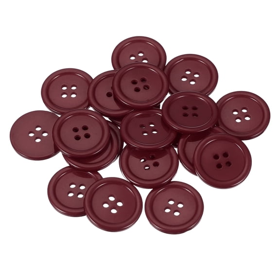 Uxcell 22 Pcs Dark Red Resin Button, 1 Inch(25mm) Round 4 Holes Sewing Buttons, Small Size Flatback Button for DIY Craft Making Clothes Sewing Handmade Ornament