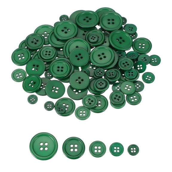 Uxcell 100 Pcs Dark Green Resin Button, Round 4 Holes Sewing Buttons, AssortedSize Flatback Button for DIY Craft Making Clothes Sewing Handmade Ornament