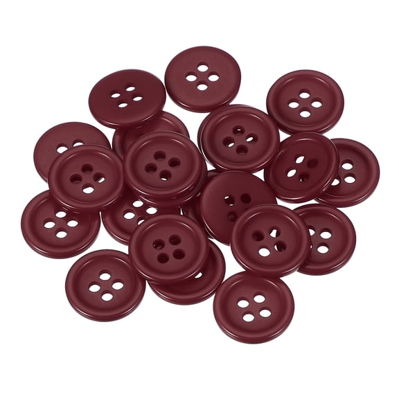 Uxcell 22 Pcs Dark Red Resin Button, 3/5 Inch(15mm) Round 4 Holes Sewing Buttons, Small Size Flatback Button for DIY Craft Making Clothes Sewing Handmade Ornament
