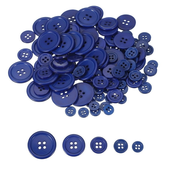 Uxcell 100 Pcs Dark Blue Resin Button, Round 4 Holes Sewing Buttons, Assorted Size Flatback Button for DIY Craft Making Clothes Sewing Handmade Ornament