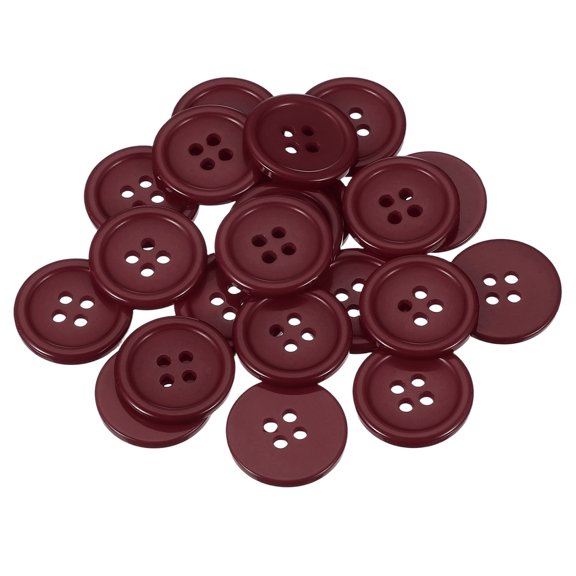 Uxcell 22 Pcs Dark Red Resin Button, 4/5 Inch(20mm) Round 4 Holes Sewing Buttons, Small Size Flatback Button for DIY Craft Making Clothes Sewing Handmade Ornament
