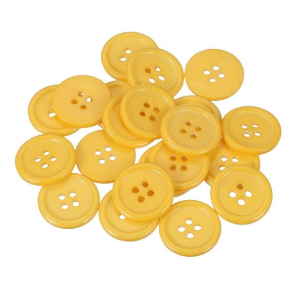 Uxcell 22 Pcs Yellow Resin Button, 3/4 Inch(20mm) Round 4 Holes Sewing Buttons, Small Size Flatback Button for DIY Craft Making Clothes Sewing Handmade Ornament