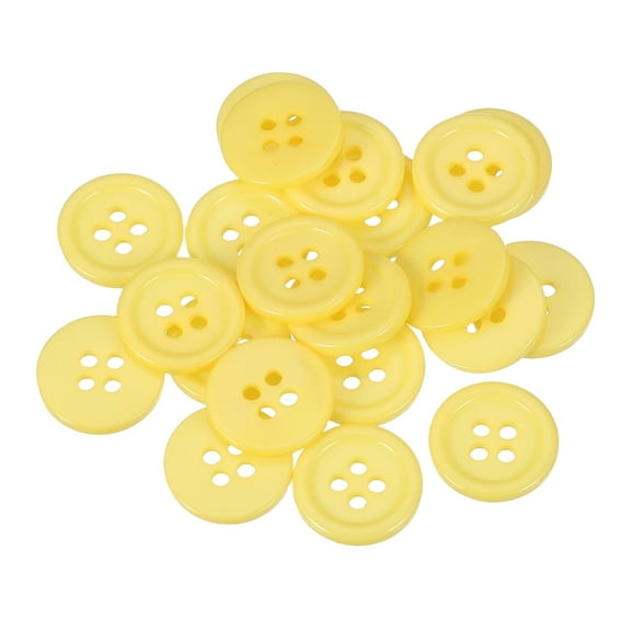 Uxcell 22 Pcs Yellow Resin Button, 3/5 Inch(15mm) Round 4 Holes Sewing Buttons, Small Size Flatback Button for DIY Craft Making Clothes Sewing Handmade Ornament