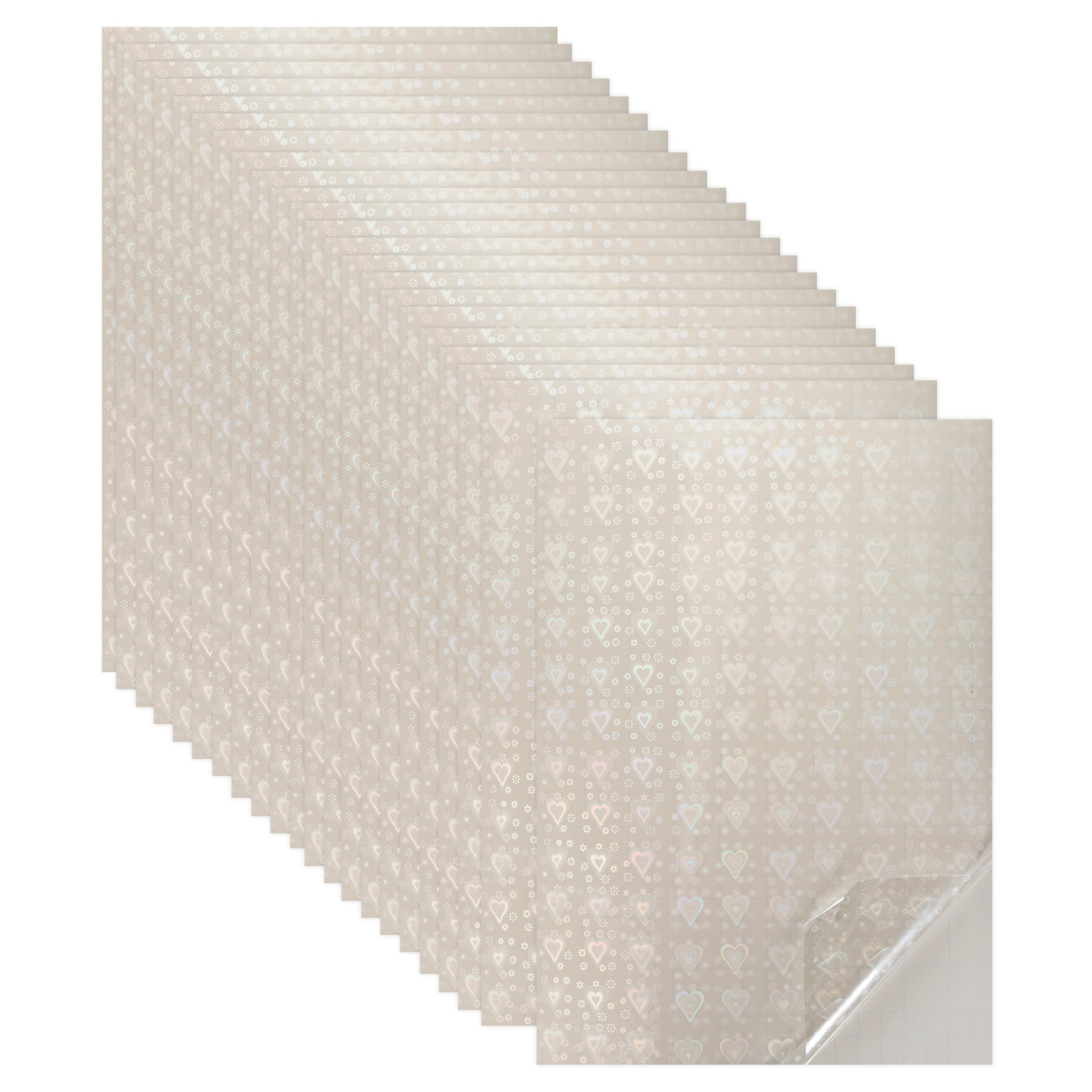 Uxcell 22 Sheets Holographic Sticker Paper, 8.3" x 11.7" Holographic Self-Adhesive A4 Transparent Waterproof Laminate Overlay Film for Photo Cards Scrapbook Decorations(Heart)