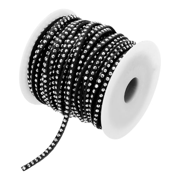 Uxcell 22 Yard Faux Suede Leather Cord 3mm Wide Flat Micro Fiber Leather String Rope Lace,Black Silver