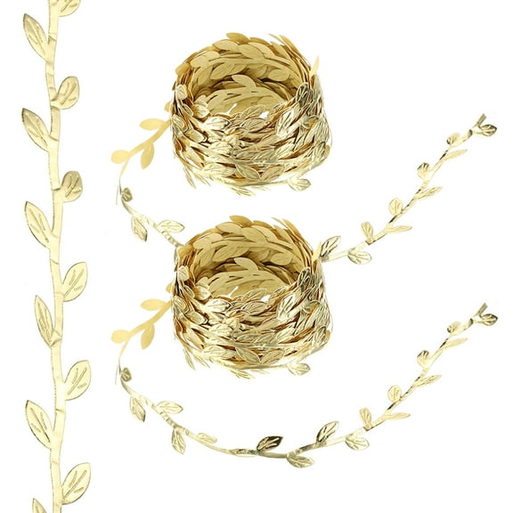 Uxcell 22 Yards Gold Leaf Ribbon, Leaves Trim Rope Artificial Leaf String for Wreath Making, Style 8