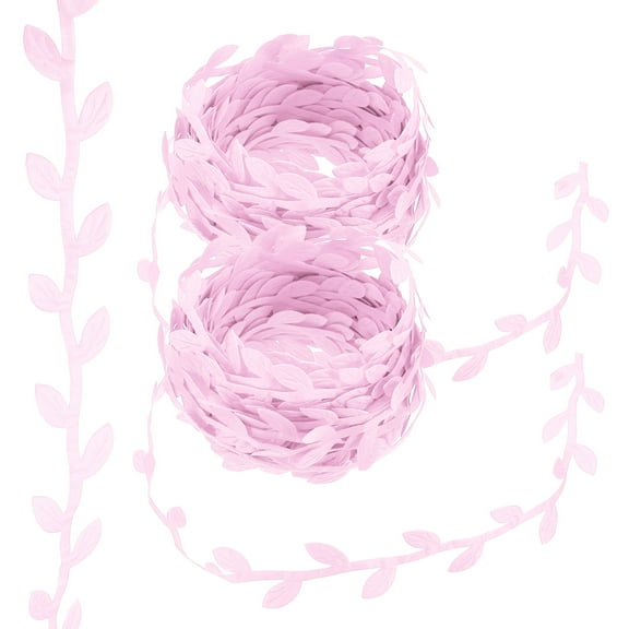 Uxcell 22 Yards Pink Leaf Ribbon, Leaves Trim Rope Artificial Leaf String for Wreath Making, Style 8