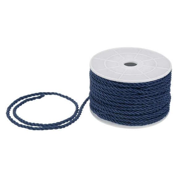 Uxcell 22 Yards Soft Twisted Rope Trim, 3mm/0.12" Navy Blue Polyester Twisted Silk Rope Cord for DIY Craft