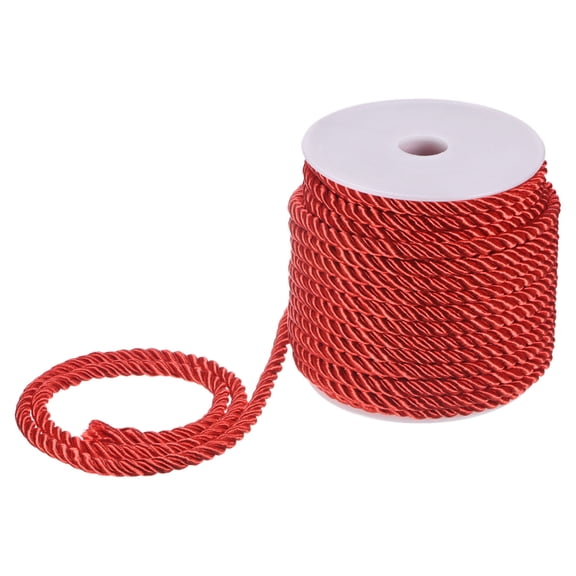 Uxcell 22 Yards Soft Twisted Rope Trim, 5mm/0.2" Red Polyester Twisted Silk Rope Cord for DIY Craft