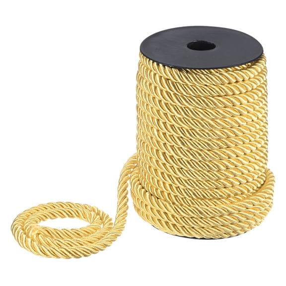 Uxcell 22 Yards Soft Twisted Rope Trim, 8mm/0.31" Golden Yellow Polyester Twisted Silk Rope Cord for DIY Craft