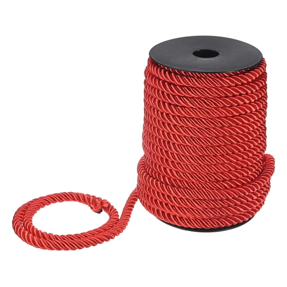 Uxcell 22 Yards Soft Twisted Rope Trim, 8mm/0.31" Red Polyester Twisted Silk Rope Cord for DIY Craft