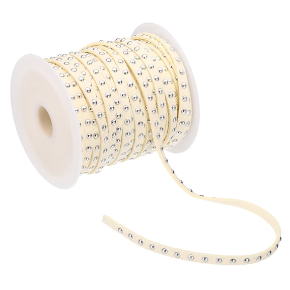 Uxcell 22 Yards Studded Faux Suede Cord Rope for Jewelry Making, 5mm with Rivets, Beige Silver
