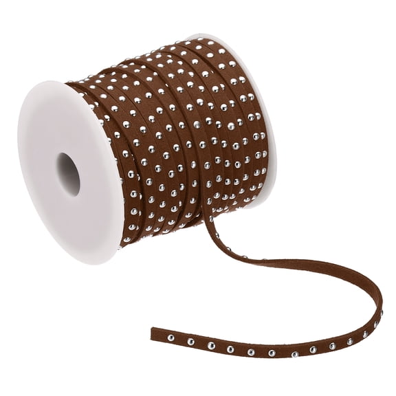 Uxcell 22 Yards Studded Faux Suede Cord Rope for Jewelry Making, 5mm with Rivets, Dark Brown Silver
