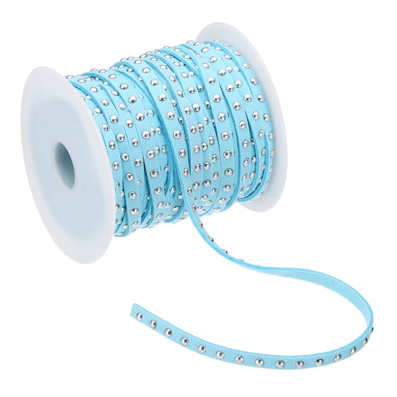 Uxcell 22 Yards Studded Faux Suede Cord Rope for Jewelry Making, 5mm with Rivets, Lake Blue Silver