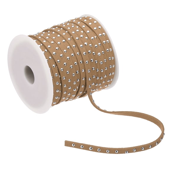 Uxcell 22 Yards Studded Faux Suede Cord Rope for Jewelry Making, 5mm with Rivets, Light Brown Silver
