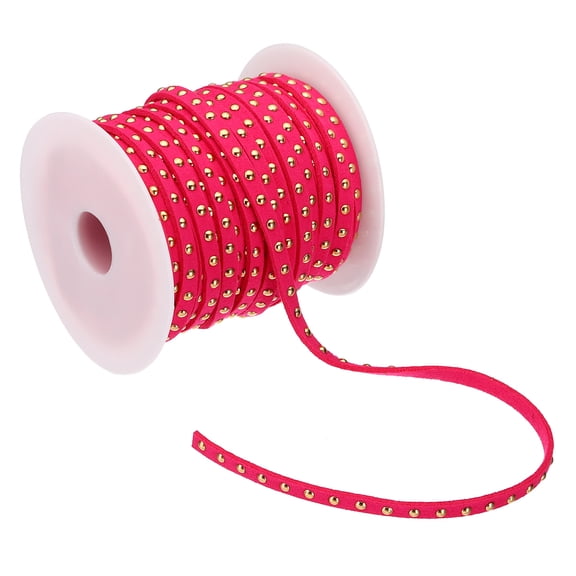 Uxcell 22 Yards Studded Faux Suede Cord Rope for Jewelry Making, 5mm with Rivets, Rose Red Golden