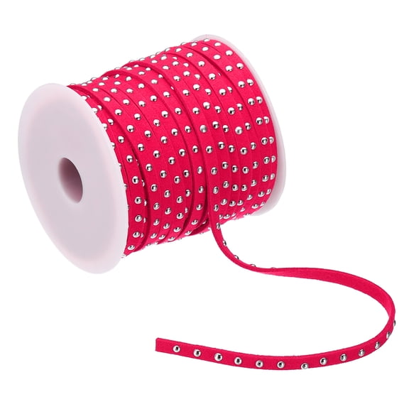 Uxcell 22 Yards Studded Faux Suede Cord Rope for Jewelry Making, 5mm with Rivets, Rose Red Silver
