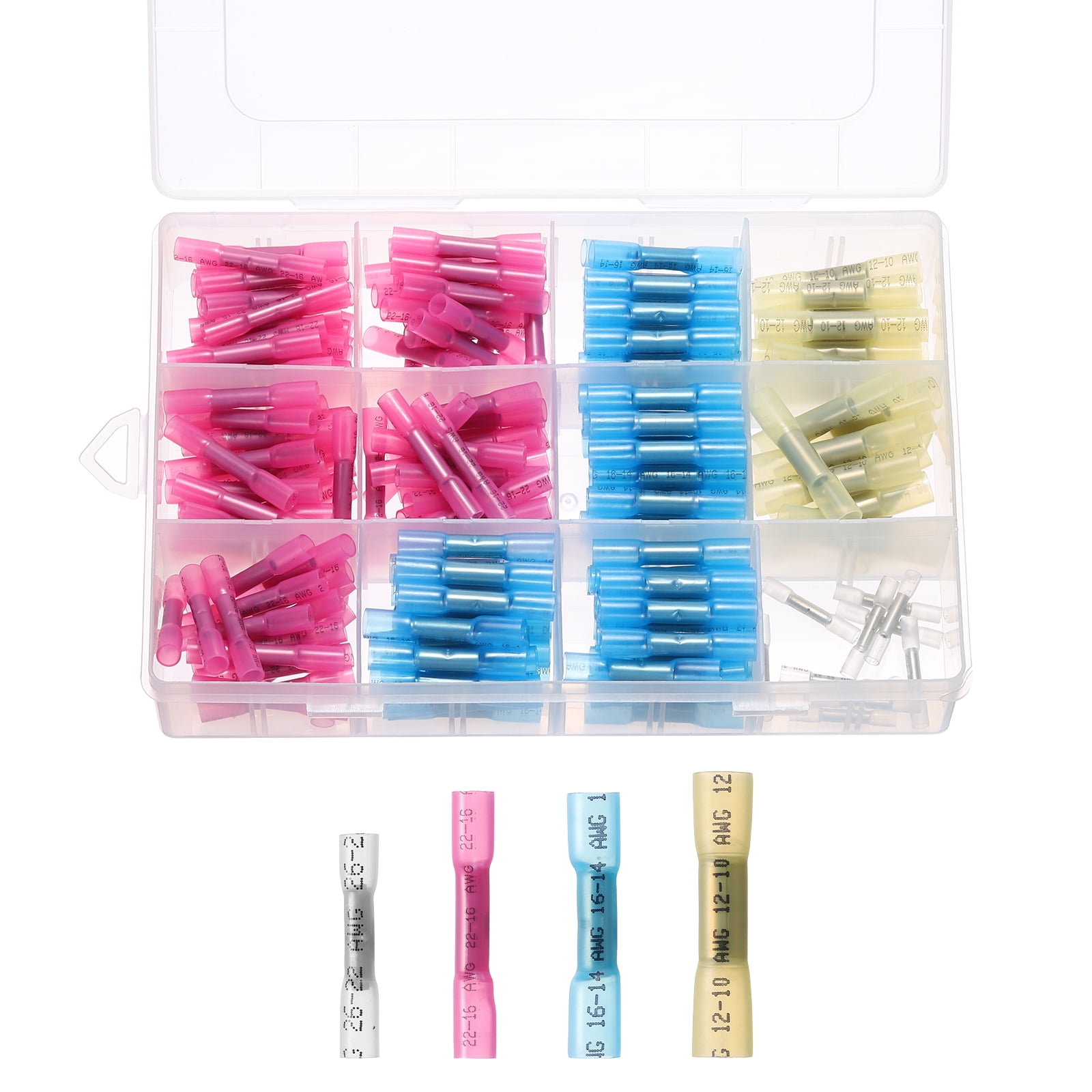 Uxcell 220 Pcs Heat Shrink Butt Connectors, Waterproof Insulated Electrical Crimp Wire Connectors Kit Stretch Resistance