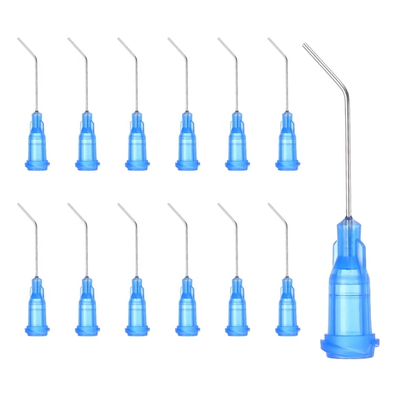 Uxcell 22Ga Angled Dispensing Needles, 25Pcs 1Inch 45 Curved Industrial Blunt Tip Dispensing Needle Tips with Luer Lock Needle for Refilling Liquid Inks Adhesive Glue Oil, Blue