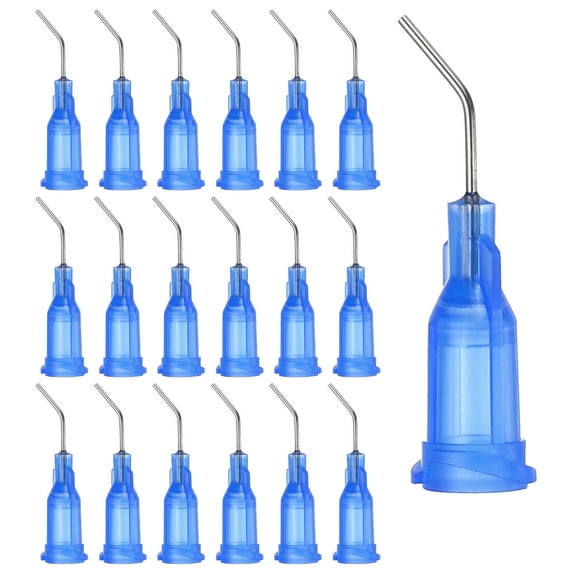 Uxcell 22Ga Angled Dispensing Needles, 66Pcs 0.5Inch 45° Curved Industrial Blunt Tip Dispensing Needle Tips with Luer Lock Needle for Refilling Liquid Inks Adhesive Glue Oil, Blue