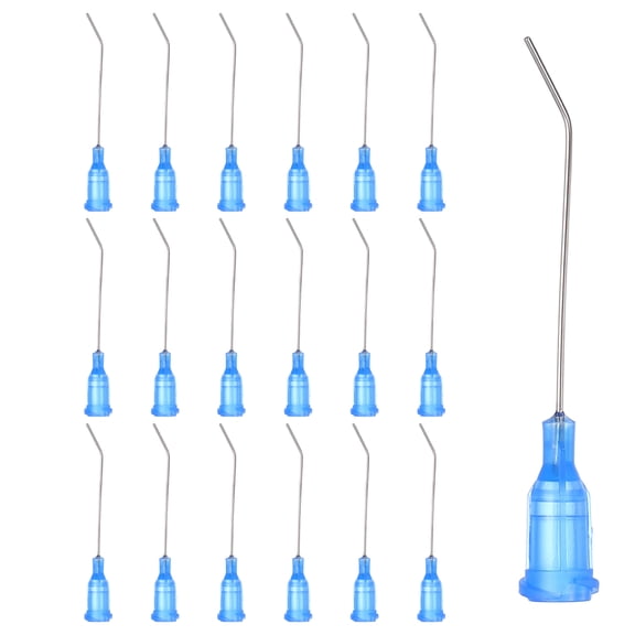 Uxcell 22Ga Angled Dispensing Needles, 66Pcs 1.5Inch 45 Curved Industrial Blunt Tip Dispensing Needle Tips with Luer Lock Needle for Refilling Liquid Inks Adhesive Glue Oil, Blue