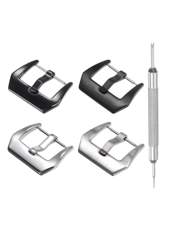 22mm Width Stainless Steel Frosted, Polished PVD Buckle, Silver Tone and Black with Spring Bar Remover