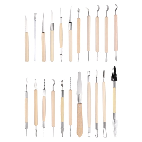 Uxcell 22pcs Wooden Clay Sculpting Tools Stainless Steel Double Head Crafts Modeling Kit Clay Sculpting Tools