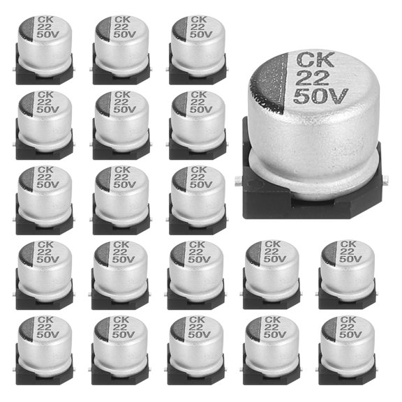 Uxcell 22uF 50V Aluminum Electrolytic Capacitors, Low Impedance Surface Mount Device Electrolytic Capacitor for TV Computer Circuit Board DIY Electronic Projects, 6.3x5.4mm, 20pcs