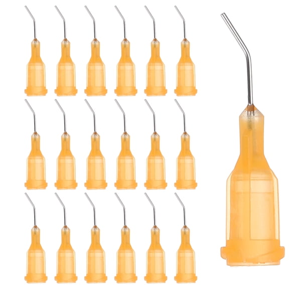 Uxcell 23Ga Angled Dispensing Needles, 66Pcs 0.5Inch 45 Curved Industrial Blunt Tip Dispensing Needle Tips with Luer Lock Needle for Refilling Liquid Inks Adhesive Glue Oil, Orange