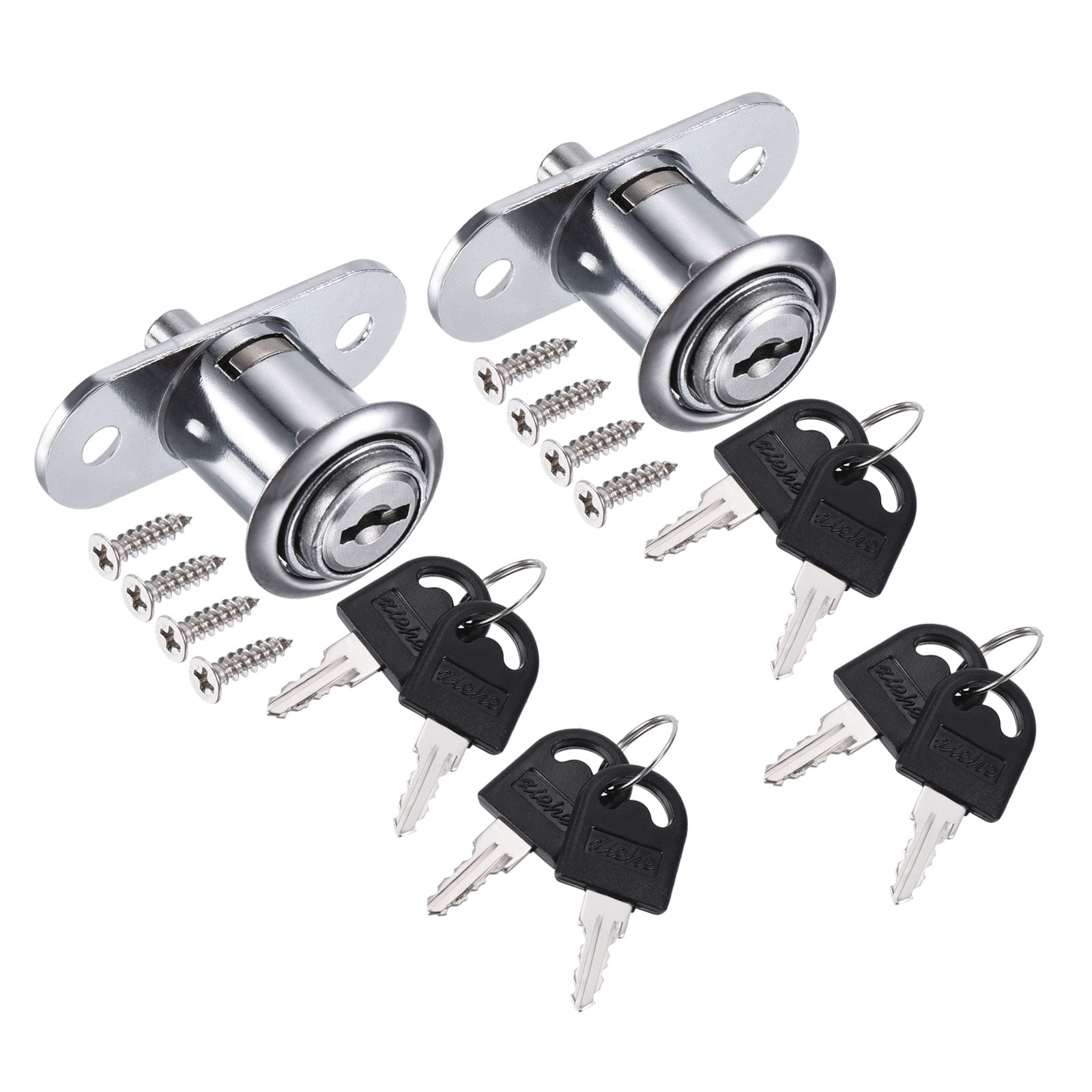 Uxcell 23mm Drawer Locks, 2 Pack Zinc Alloy Chrome Finish Drawer Door ...