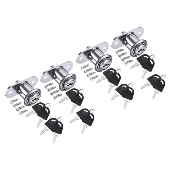 Uxcell 23mm Drawer Locks, 4 Pack Zinc Alloy Chrome Finish Drawer Door Lock Keyed Different, Silver Tone
