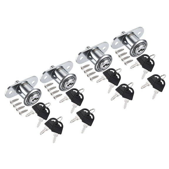 Uxcell 23mm Drawer Locks, 4 Pack Zinc Alloy Chrome Finish Drawer Door Lock Keyed Different, Silver Tone