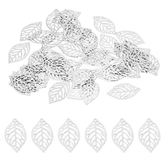 Uxcell 23mm Leaf Pendants, 50 Pack Metal Tree Leaf Beads Bulk Leaves Charm Mesh for Jewelry Making Style 1, Nickel