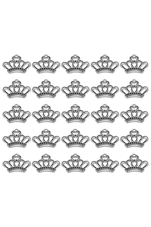 23mm Metal Pendants Drops, 50 Pack Crown Shape Mini Pendant for Jewelry Making DIY, Silver